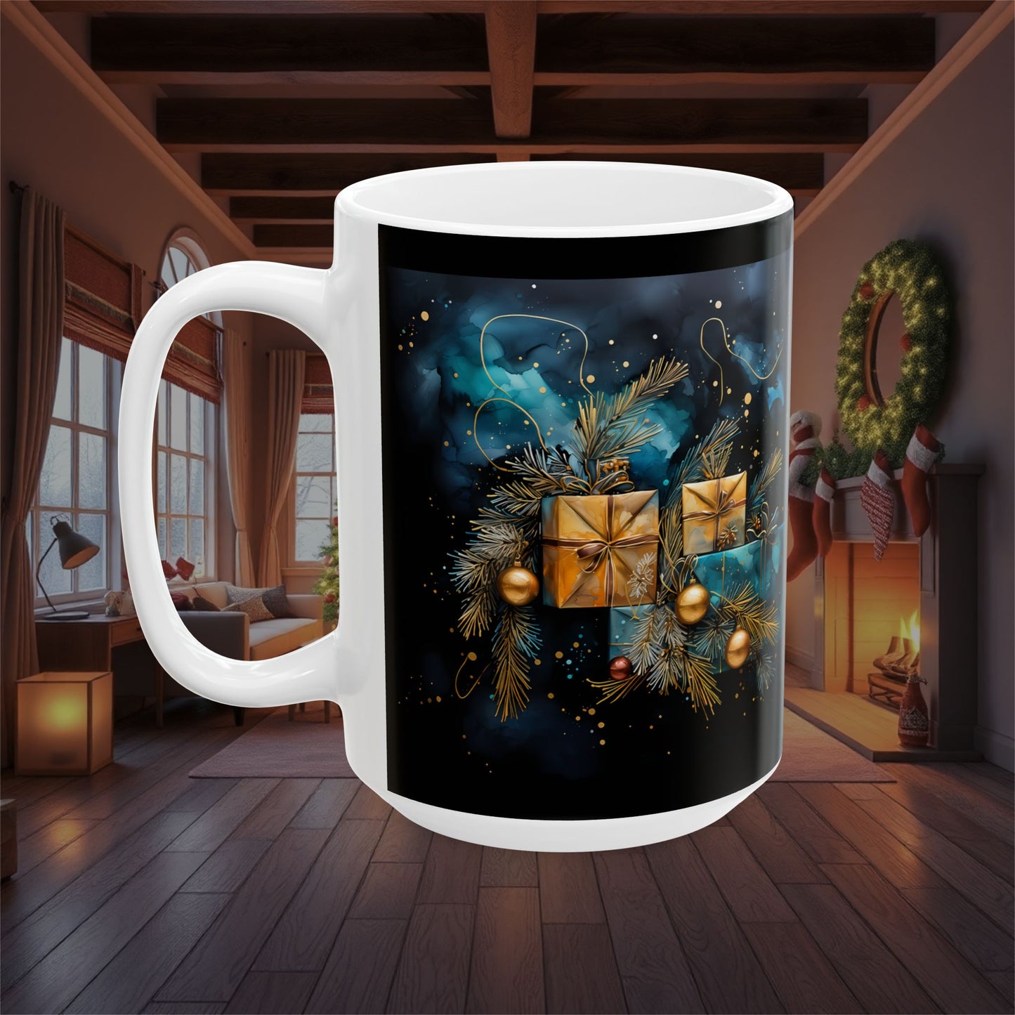 Christmas Holiday Presents Ceramic Mug, Festive Coffee Cup Gift, Seasonal Tea Mug, Xmas Hot Cocoa Mug, Santa Claus Cup
