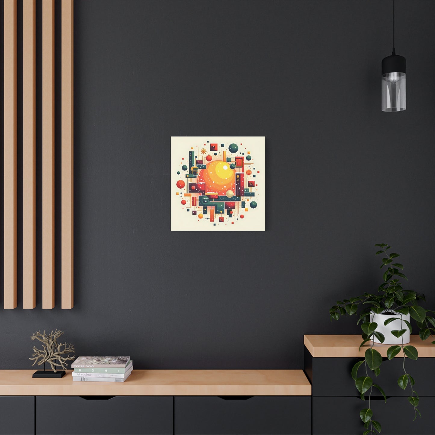 Canvas Print, Pixel Storm Winter Magic Wall Art, Crimson Yellow Green Geometric Snowstorm, Home Decor, Holiday Gift, Office Decoration,