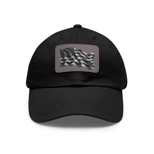 American Flag Dad Hat with Leather Patch (Rectangle)