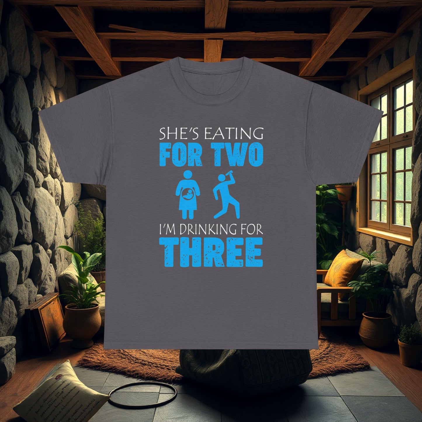 Funny Mom Eating for Two and Drinking for Three Unisex Tee, Pregnancy Announcement Shirt, Maternity Gift, Baby Shower Present, Gender Reveal