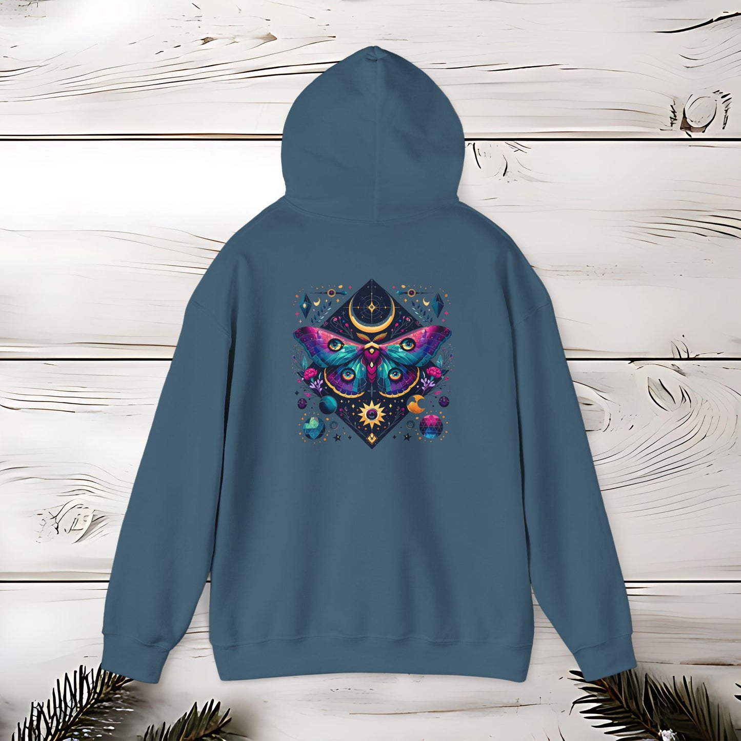 Boho Dreamy Luna Moth Hoodie, Nature Lover Gift, Cozy Pullover, Moth Print Jumper, Hippie Sweatshirt, Festival Clothing