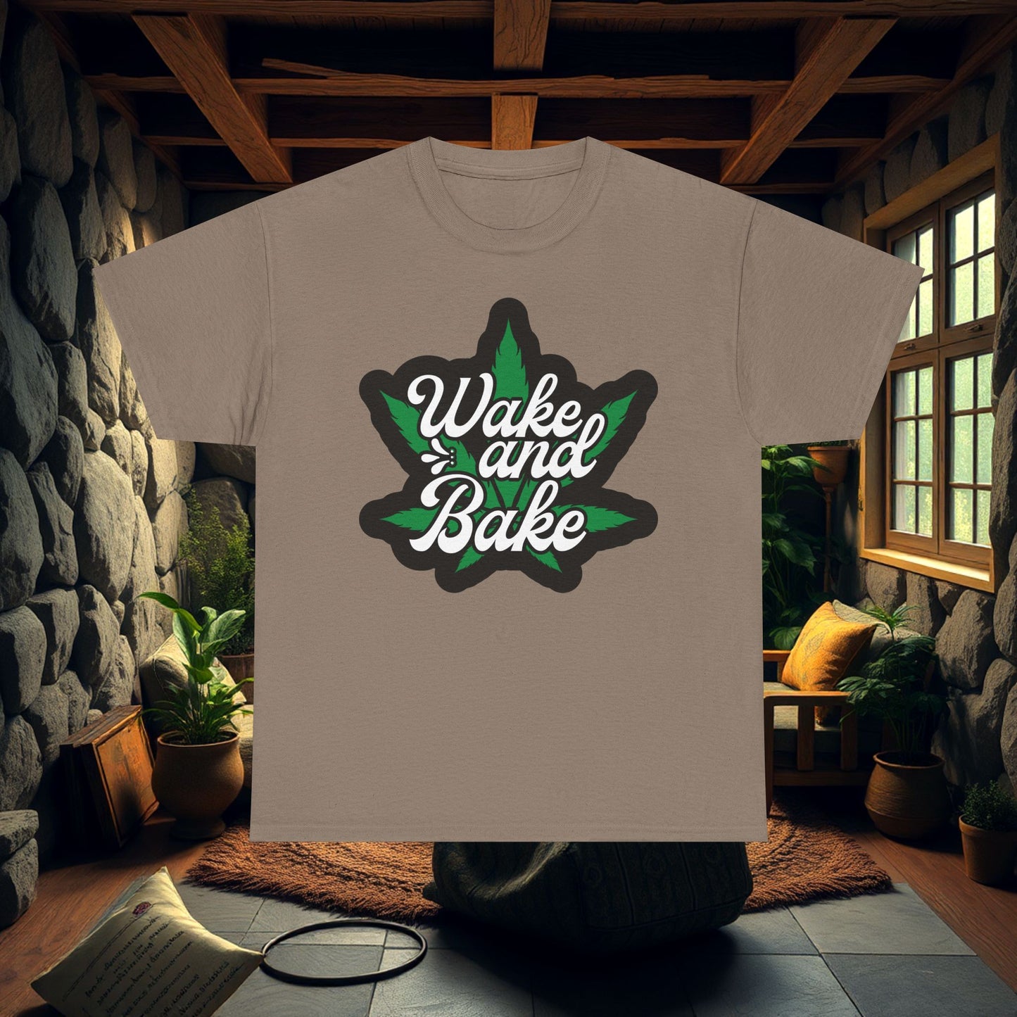 Wake and Bake Cannabis Unisex Heavy Cotton Tee - Funny Stoner Shirt, Weed Lover Gift, Marijuana Graphic Tee, 420 Shirt, Pot Leaf Tee