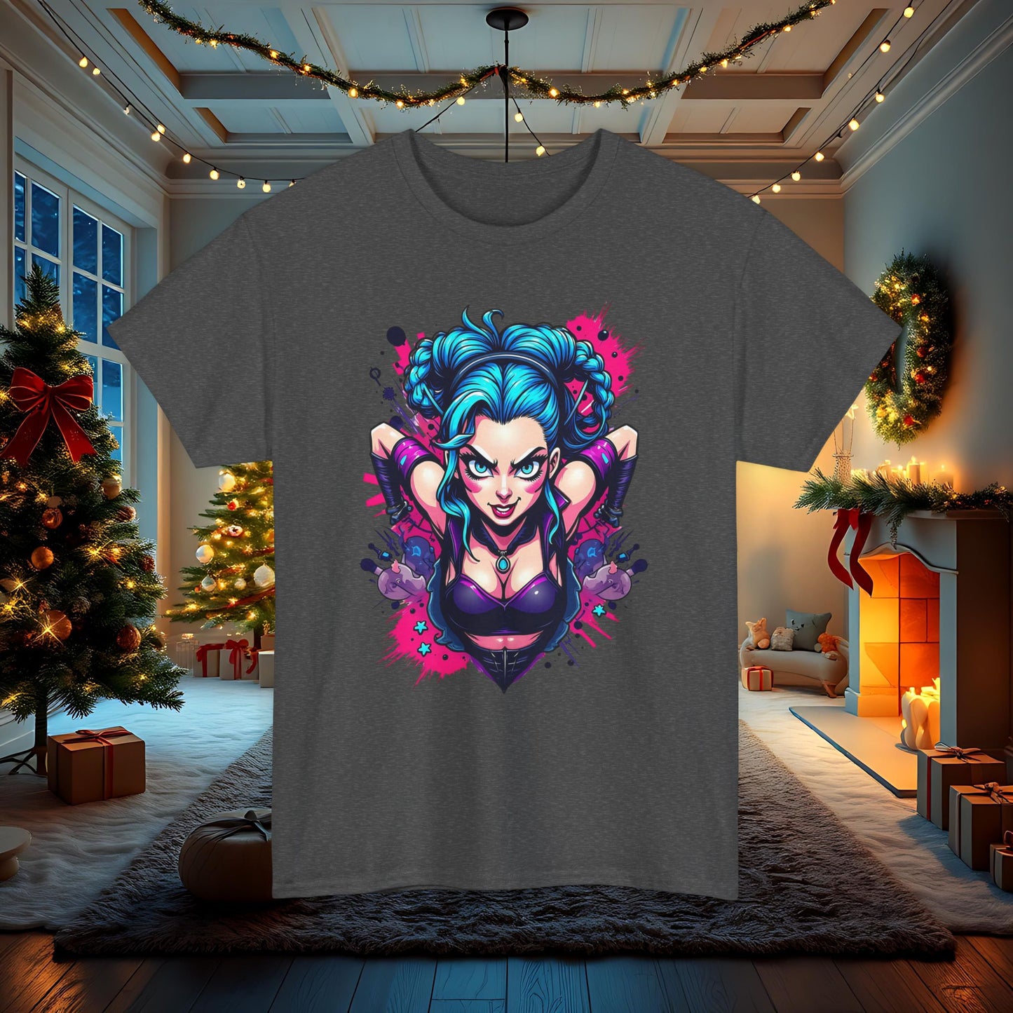 League of Legends Inspired Tee, Jinx Ready to Paint the Town Blue Graphic Shirt, Fun Gift for Gamers and Arcane Fans