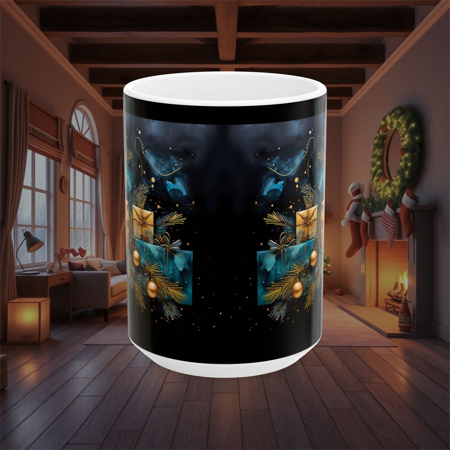 Christmas Holiday Presents Ceramic Mug, Festive Coffee Cup Gift, Seasonal Tea Mug, Xmas Hot Cocoa Mug, Santa Claus Cup