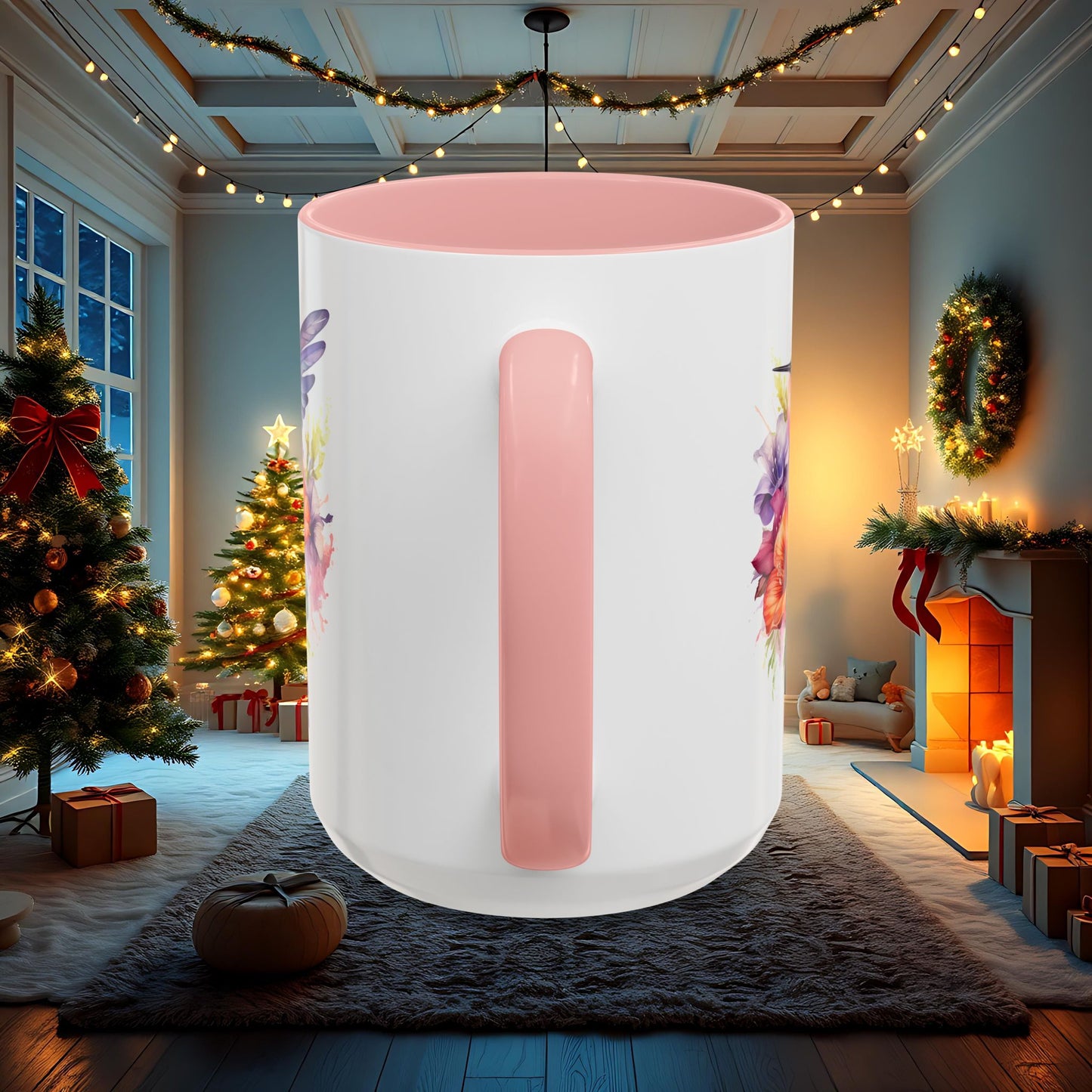 Watercolor Humming Bird Mug, Floral Bird Coffee Cup, Nature Lover Gift, Birdwatcher Mug, Unique Hand Painted Mug, 11oz 15oz Mug