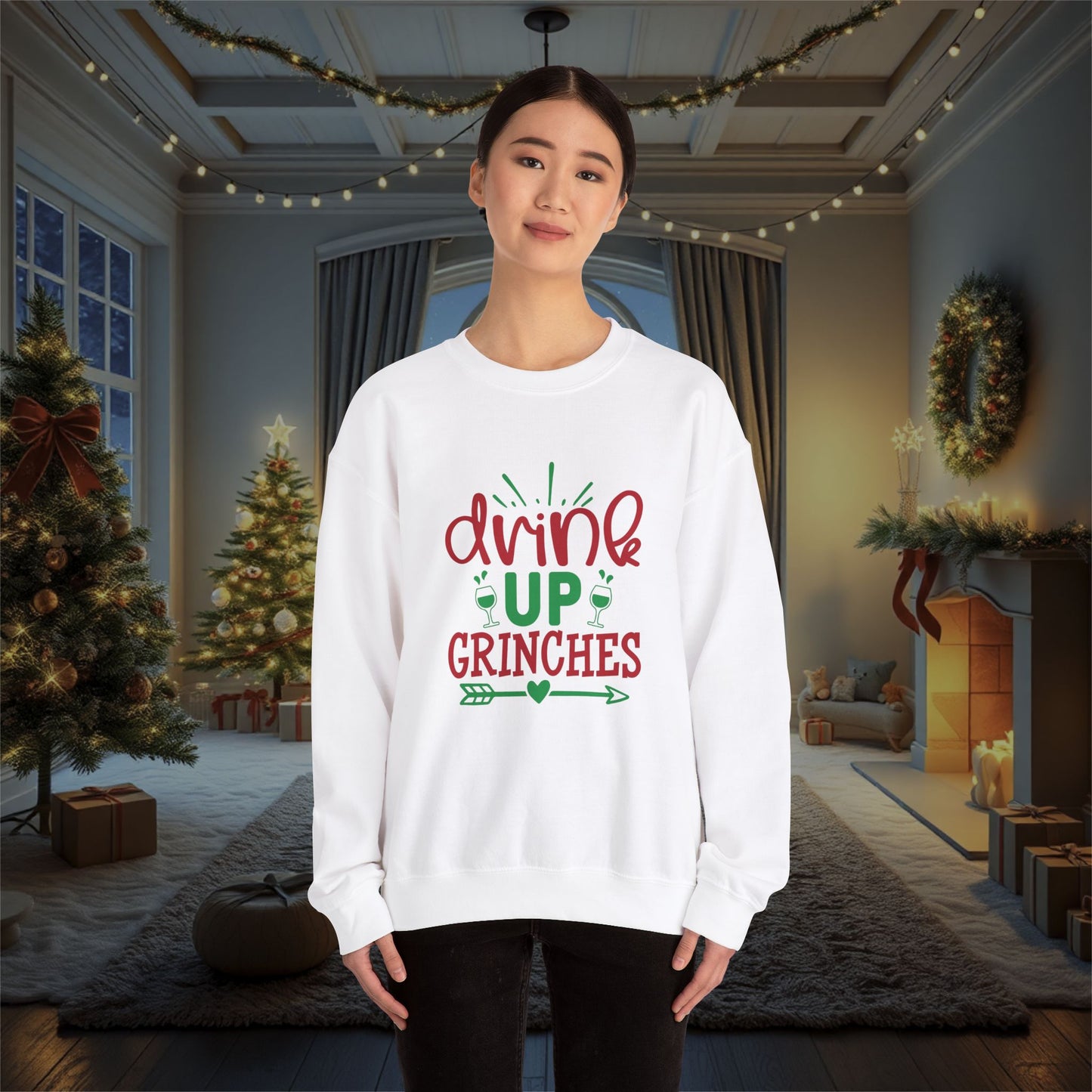 drink up grinches Sweatshirt, Funny Christmas Sweater, Holiday Apparel, Winter Jumper, Xmas Gift, Cozy Pullover