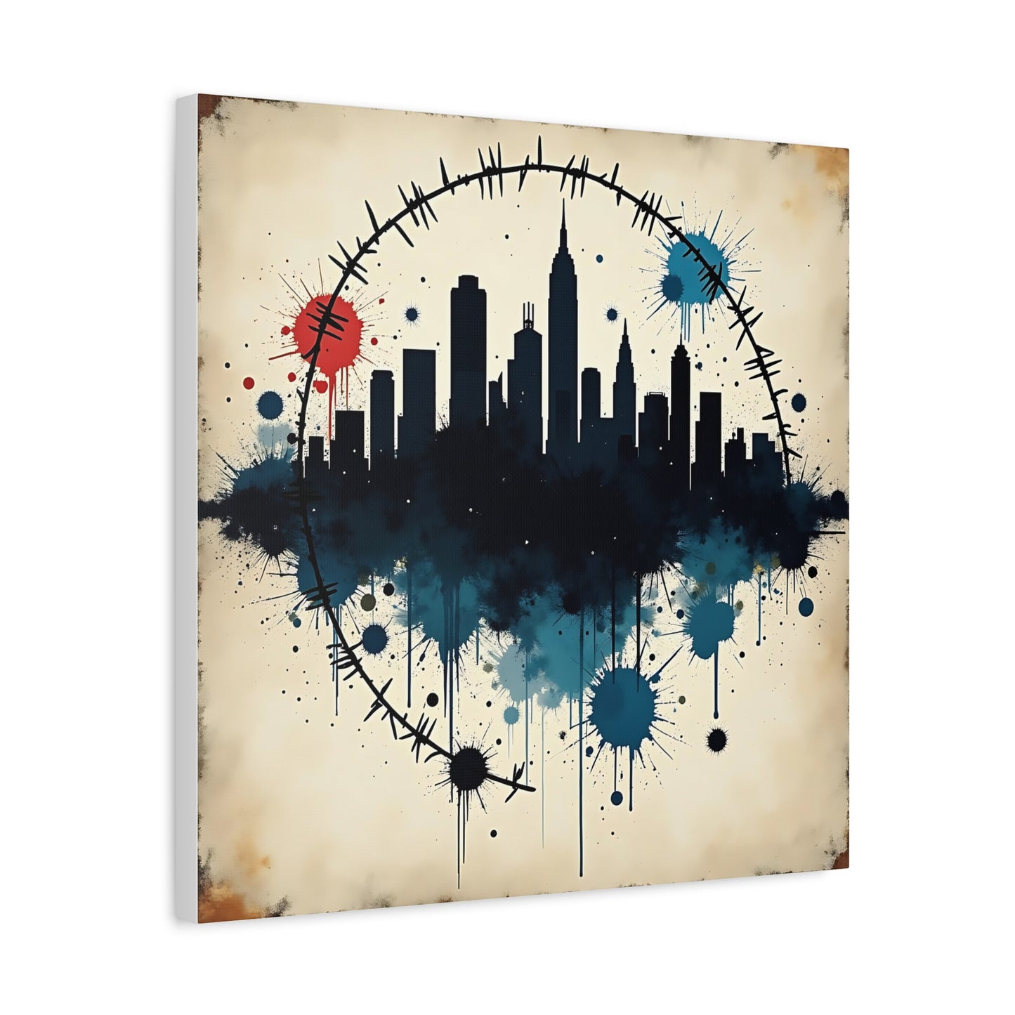 Canvas Wall Art, Cityscape Grunge Collage Print, Urban Home Decor, Industrial Rustic Apartment Decoration, Modern Artwork for Living Room,