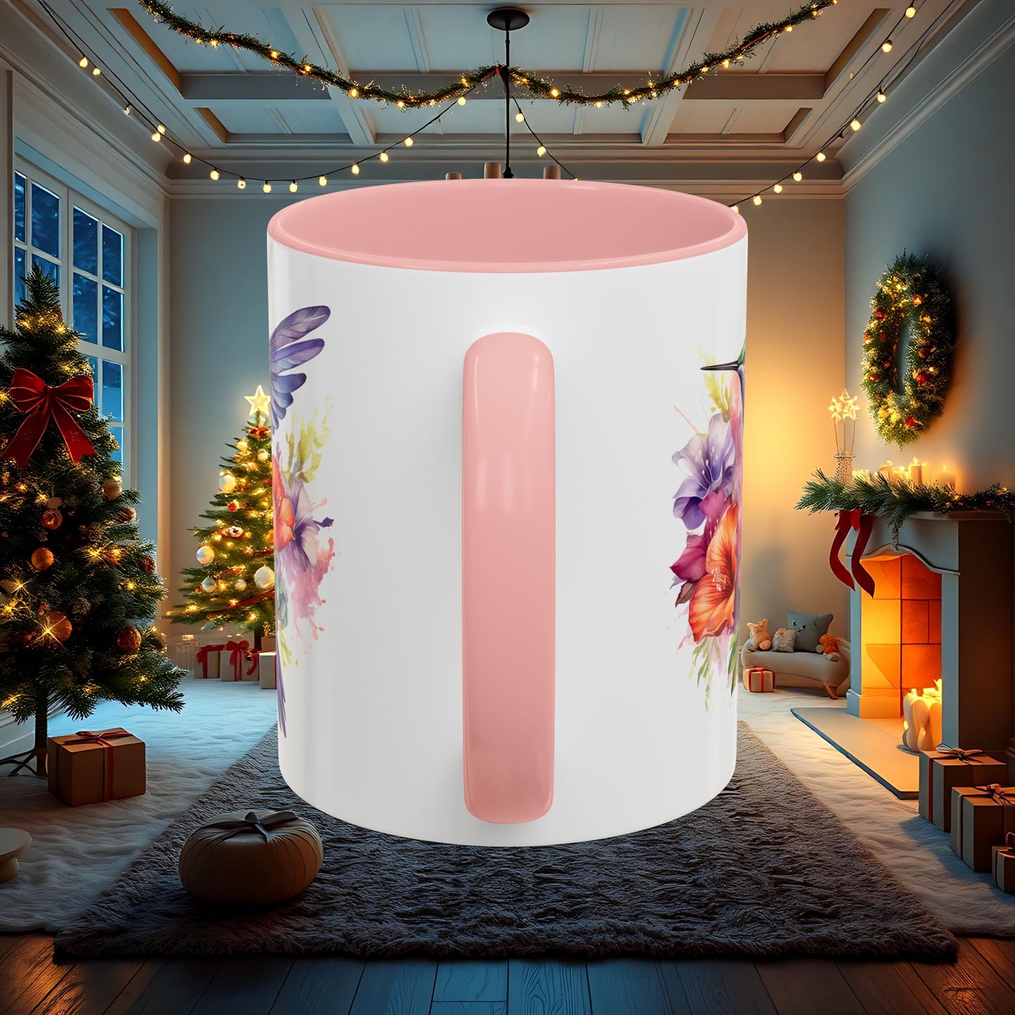 Watercolor Humming Bird Mug, Floral Bird Coffee Cup, Nature Lover Gift, Birdwatcher Mug, Unique Hand Painted Mug, 11oz 15oz Mug