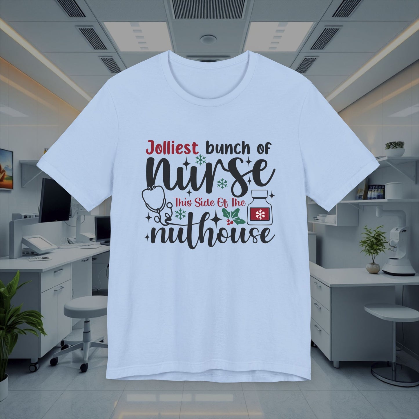 Funny Jolliest Nurse Unisex Tee, Nursing T-Shirt, Medical Top, Hospital Apparel, Healthcare Shirt