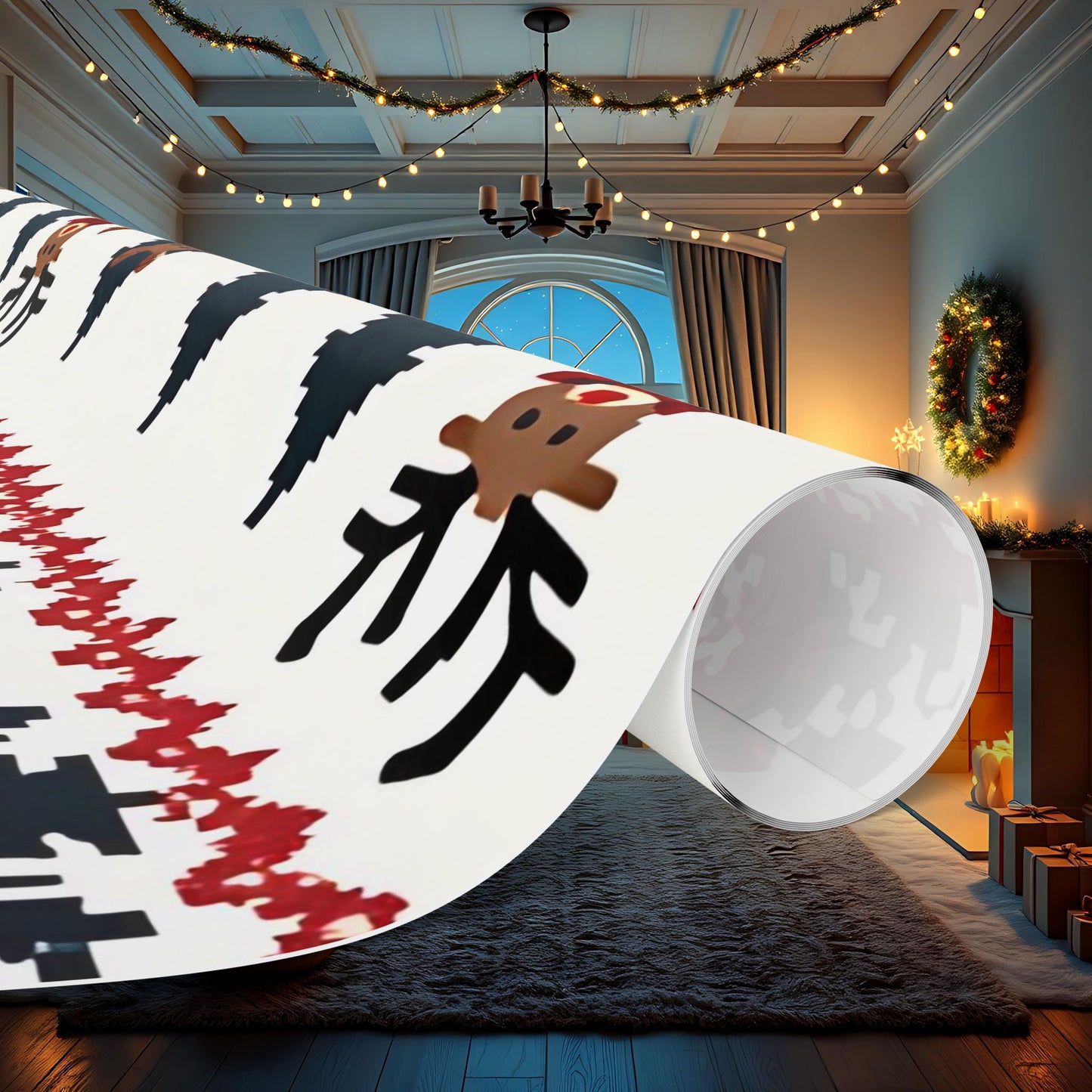 Holiday Wrapping Paper, Festive Pixel Art with Reindeer, Snowmen & Trees, Perfect for Christmas Gift Wrap