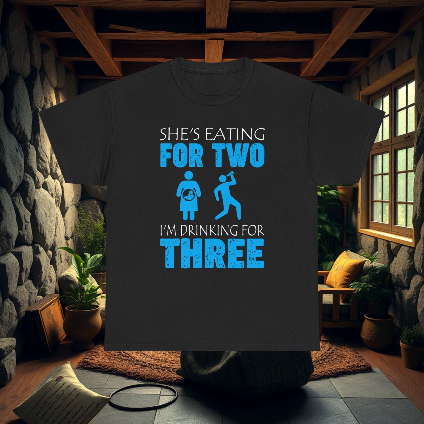 Funny Mom Eating for Two and Drinking for Three Unisex Tee, Pregnancy Announcement Shirt, Maternity Gift, Baby Shower Present, Gender Reveal