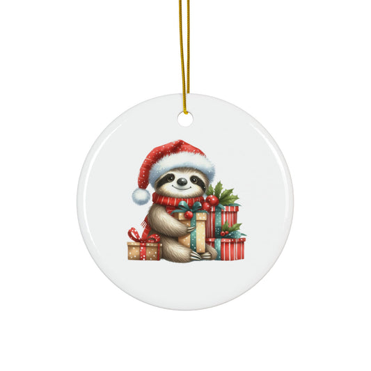 Festive Sloth with Holiday Presents - Unique Ceramic Ornaments (Choose Your Set)