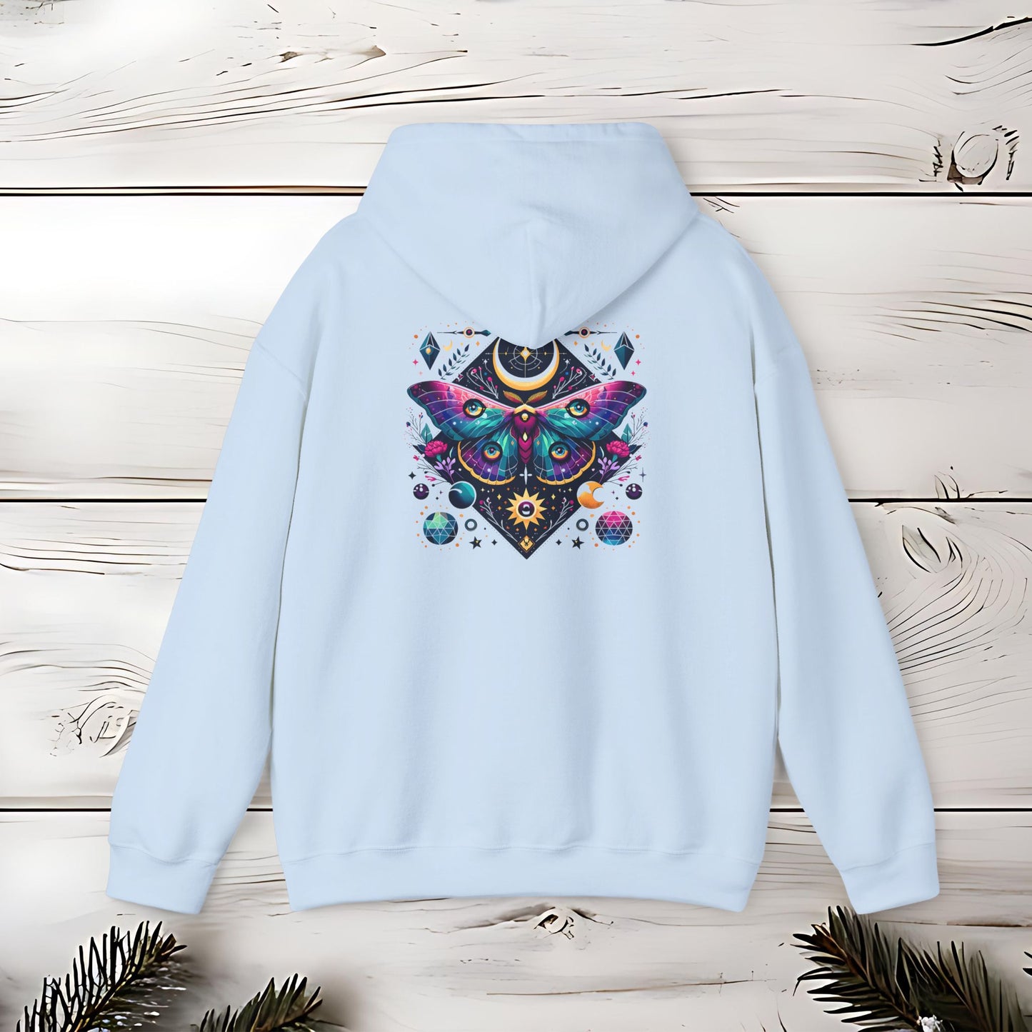 Boho Dreamy Luna Moth Hoodie, Nature Lover Gift, Cozy Pullover, Moth Print Jumper, Hippie Sweatshirt, Festival Clothing