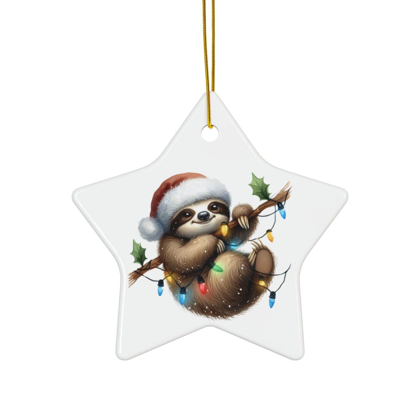 Festive Sloth Hanging with Christmas Lights - Unique Ceramic Ornaments (Choose Your Set)