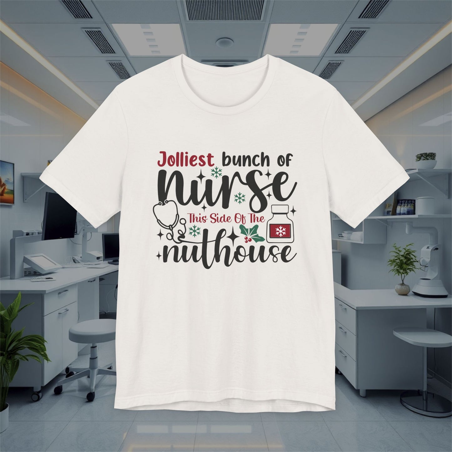 Funny Jolliest Nurse Unisex Tee, Nursing T-Shirt, Medical Top, Hospital Apparel, Healthcare Shirt