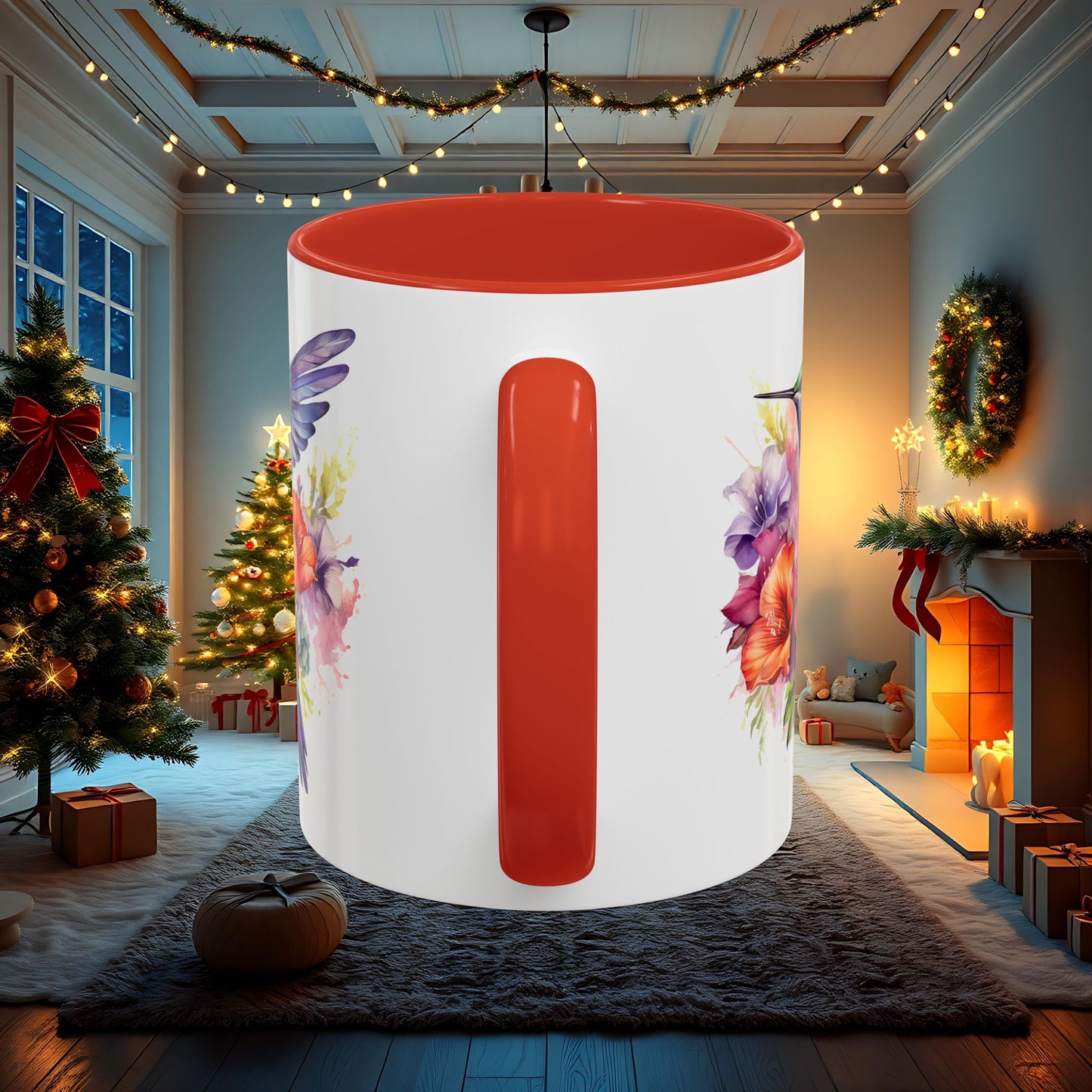 Watercolor Humming Bird Mug, Floral Bird Coffee Cup, Nature Lover Gift, Birdwatcher Mug, Unique Hand Painted Mug, 11oz 15oz Mug