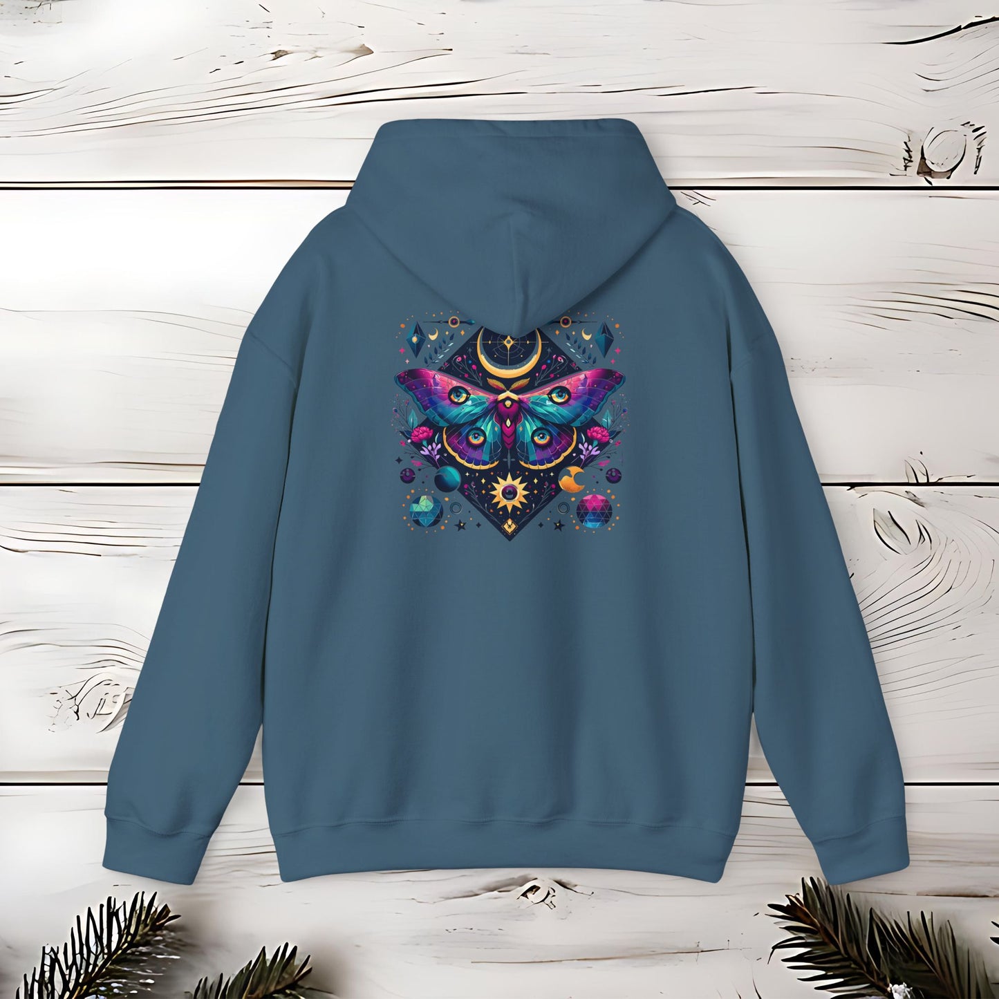 Boho Dreamy Luna Moth Hoodie, Nature Lover Gift, Cozy Pullover, Moth Print Jumper, Hippie Sweatshirt, Festival Clothing