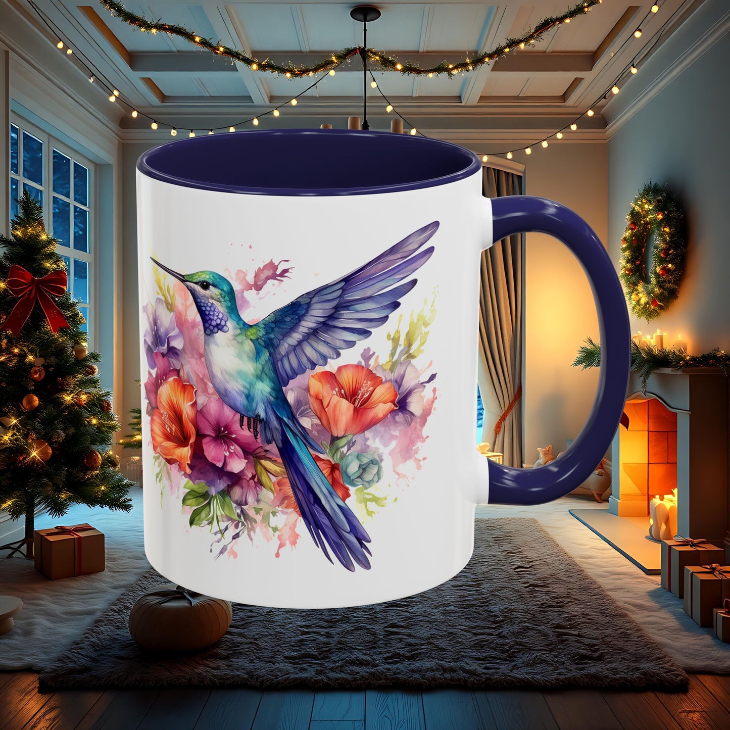 Watercolor Humming Bird Mug, Floral Bird Coffee Cup, Nature Lover Gift, Birdwatcher Mug, Unique Hand Painted Mug, 11oz 15oz Mug