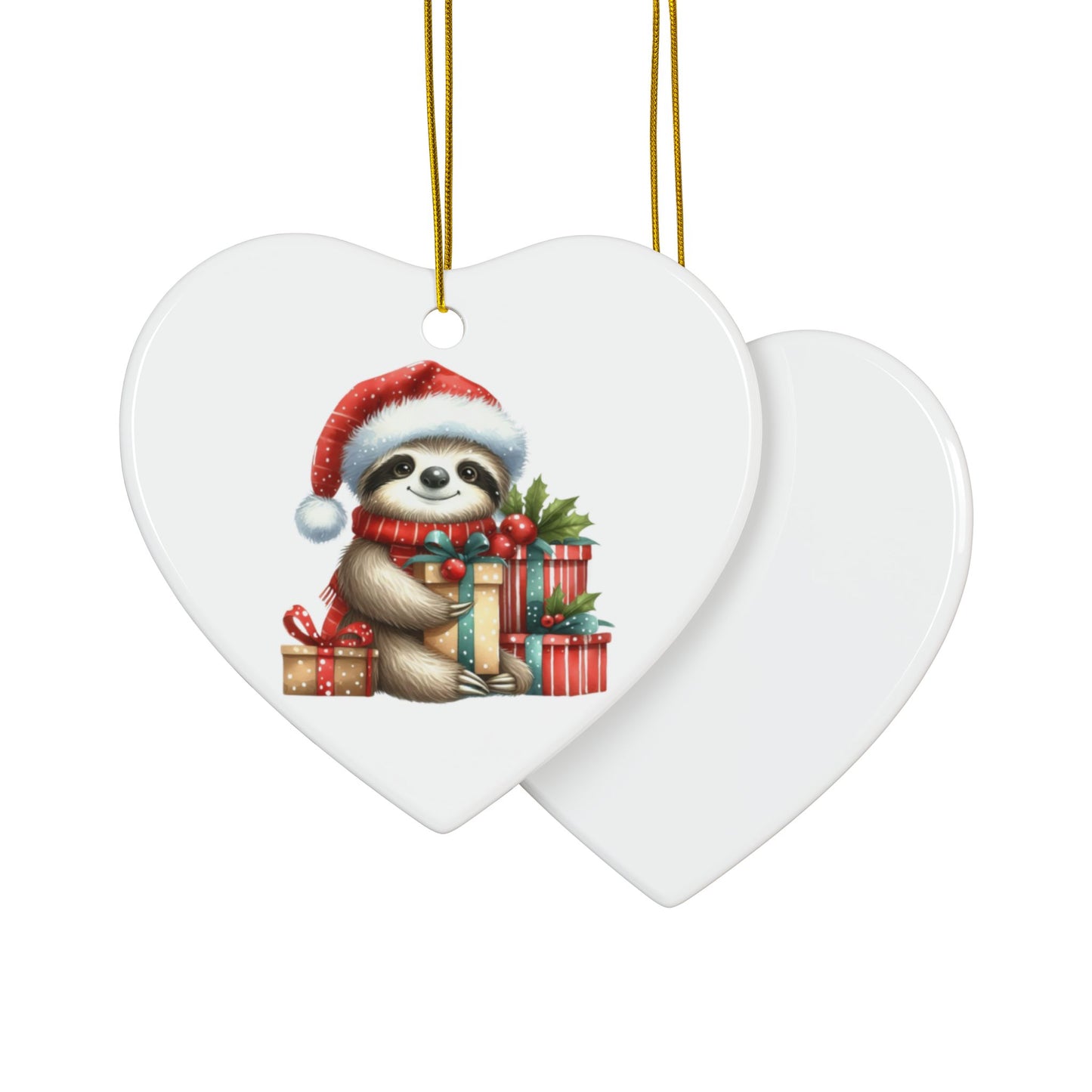 Festive Sloth with Holiday Presents - Unique Ceramic Ornaments (Choose Your Set)