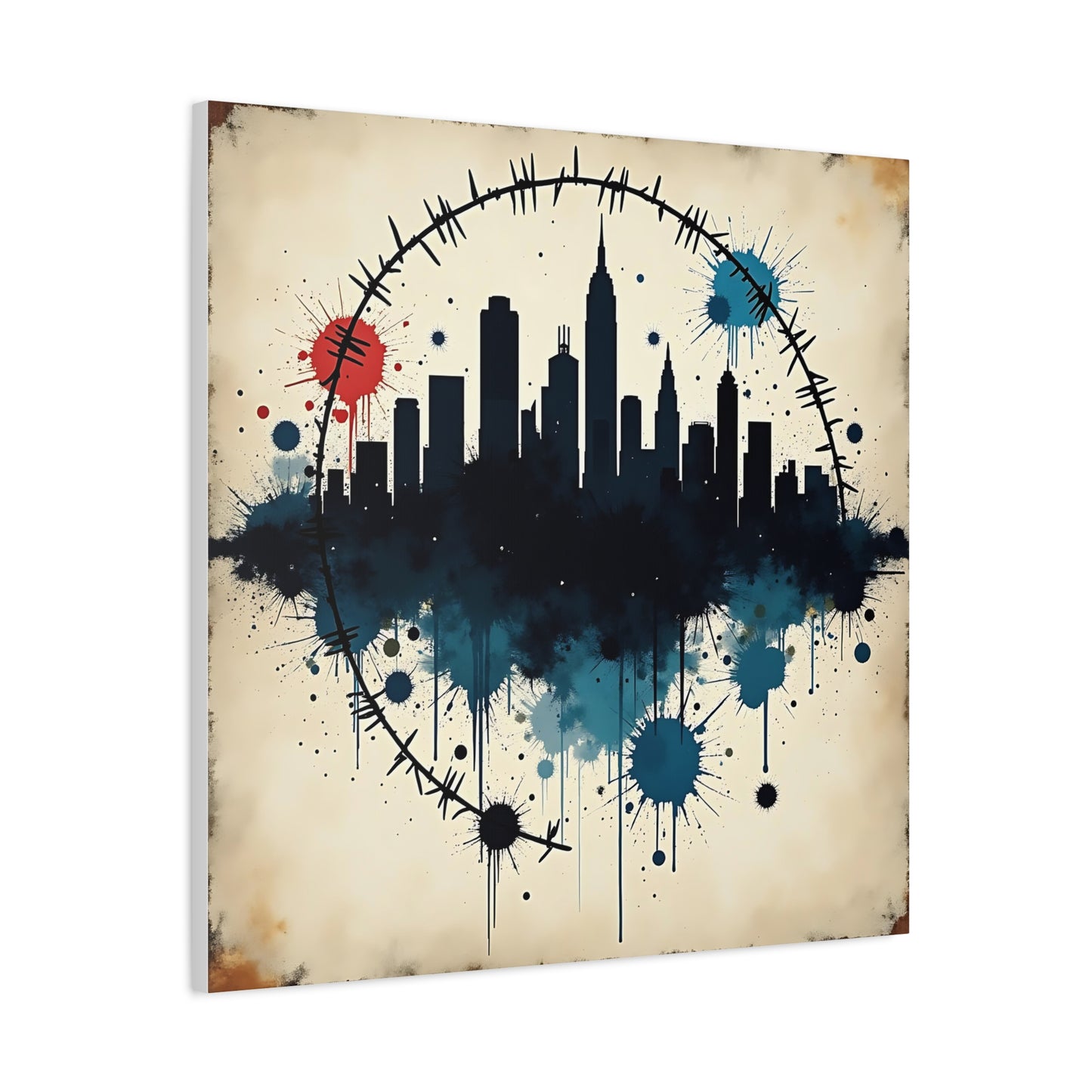 Canvas Wall Art, Cityscape Grunge Collage Print, Urban Home Decor, Industrial Rustic Apartment Decoration, Modern Artwork for Living Room,