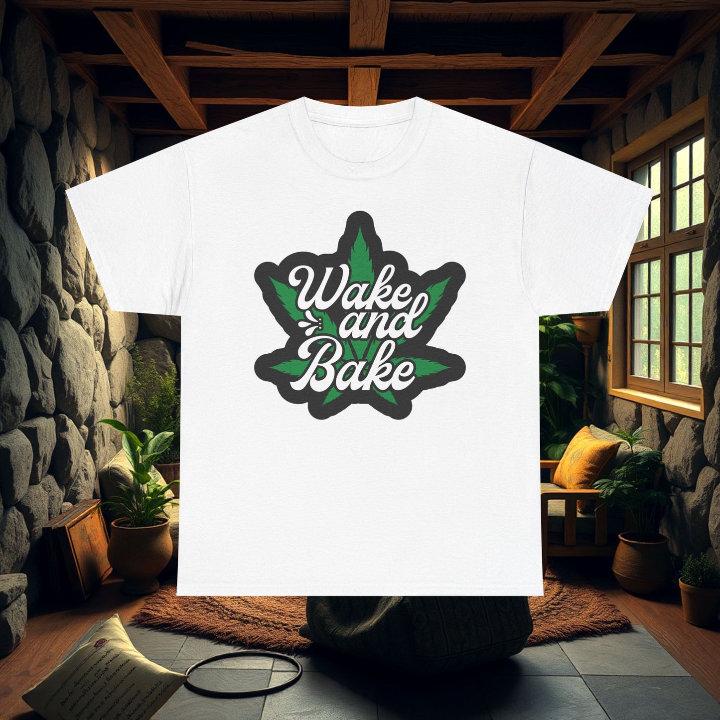 Wake and Bake Cannabis Unisex Heavy Cotton Tee - Funny Stoner Shirt, Weed Lover Gift, Marijuana Graphic Tee, 420 Shirt, Pot Leaf Tee