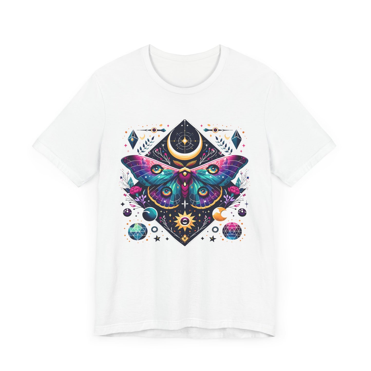 Colorful Luna Moth T-Shirt, Unisex Tee, Short Sleeve Shirt, Nature Lover Gift, Butterfly Print Shirt