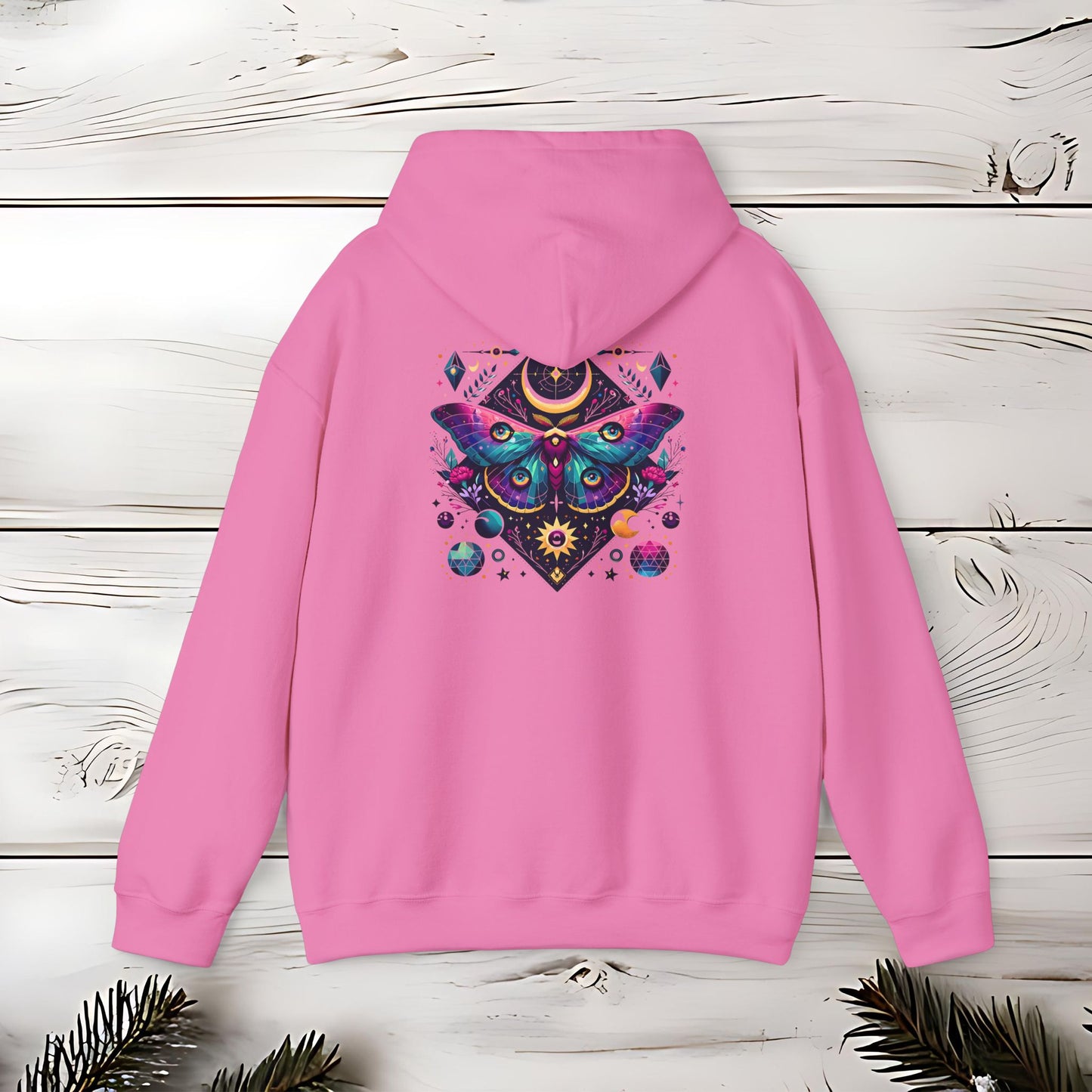 Boho Dreamy Luna Moth Hoodie, Nature Lover Gift, Cozy Pullover, Moth Print Jumper, Hippie Sweatshirt, Festival Clothing