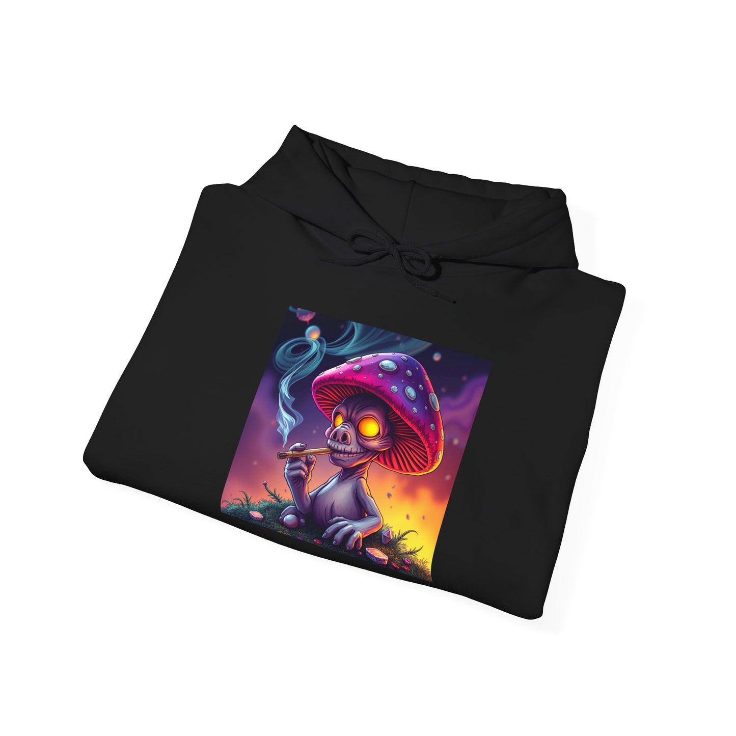 Psychedelic Mushroom Character Smoking a Joint Hoodie, Trippy Fungi Pot Leaf Sweatshirt, Hippie Psychedelia Pullover, Marijuana Mushroom