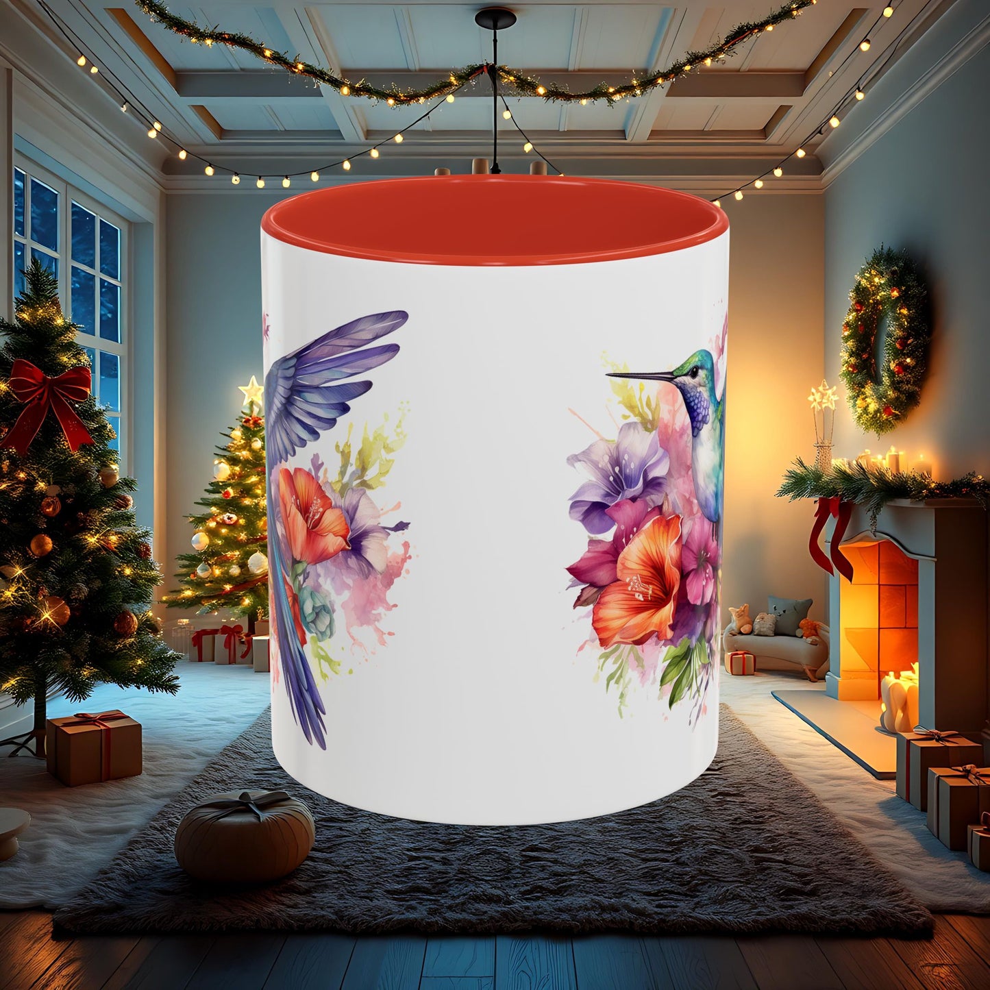 Watercolor Humming Bird Mug, Floral Bird Coffee Cup, Nature Lover Gift, Birdwatcher Mug, Unique Hand Painted Mug, 11oz 15oz Mug