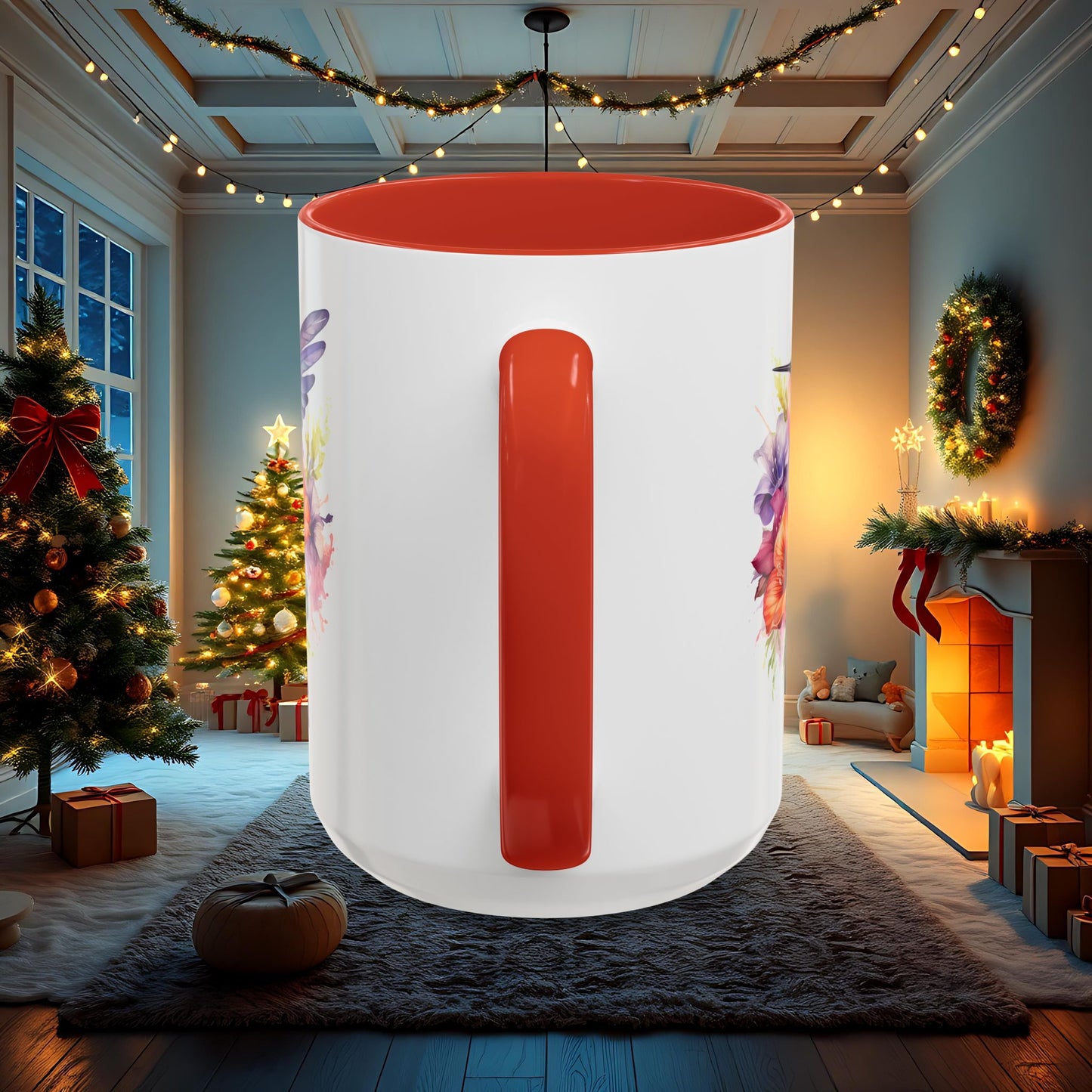 Watercolor Humming Bird Mug, Floral Bird Coffee Cup, Nature Lover Gift, Birdwatcher Mug, Unique Hand Painted Mug, 11oz 15oz Mug