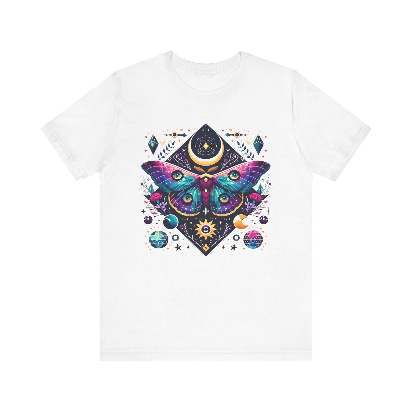 Colorful Luna Moth T-Shirt, Unisex Tee, Short Sleeve Shirt, Nature Lover Gift, Butterfly Print Shirt