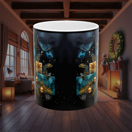 Christmas Holiday Presents Ceramic Mug, Festive Coffee Cup Gift, Seasonal Tea Mug, Xmas Hot Cocoa Mug, Santa Claus Cup