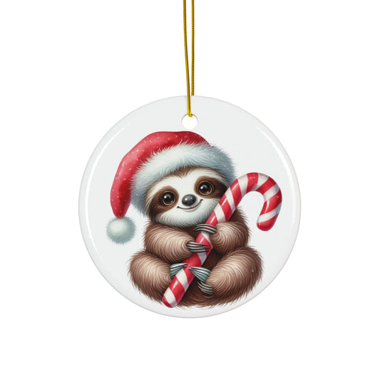 Festive Sloth with Candy Cane - Unique Ceramic Ornaments (Choose Your Set)
