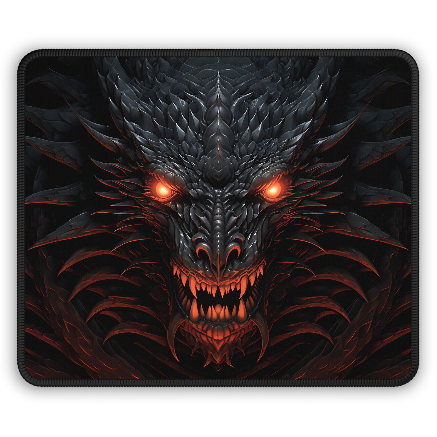 Gothic Dragon Head Red Eyes Gaming Mouse Pad, Black Scales Desk Mat for Gamers, Red Glow Mousepad, Fantasy Office Decor, Cool Geek Gift