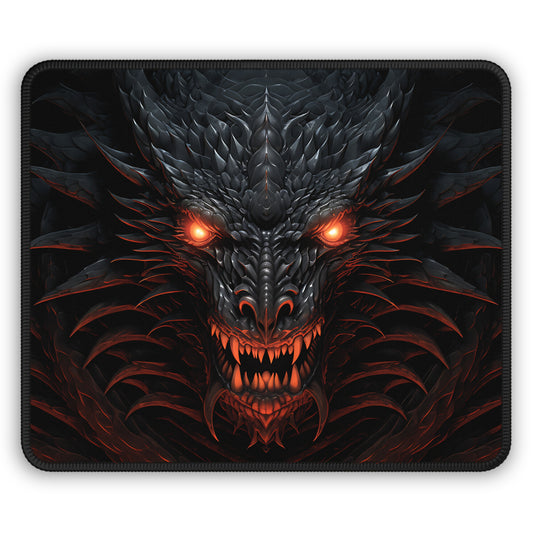 Gothic Dragon Head Red Eyes Gaming Mouse Pad, Black Scales Desk Mat for Gamers, Red Glow Mousepad, Fantasy Office Decor, Cool Geek Gift