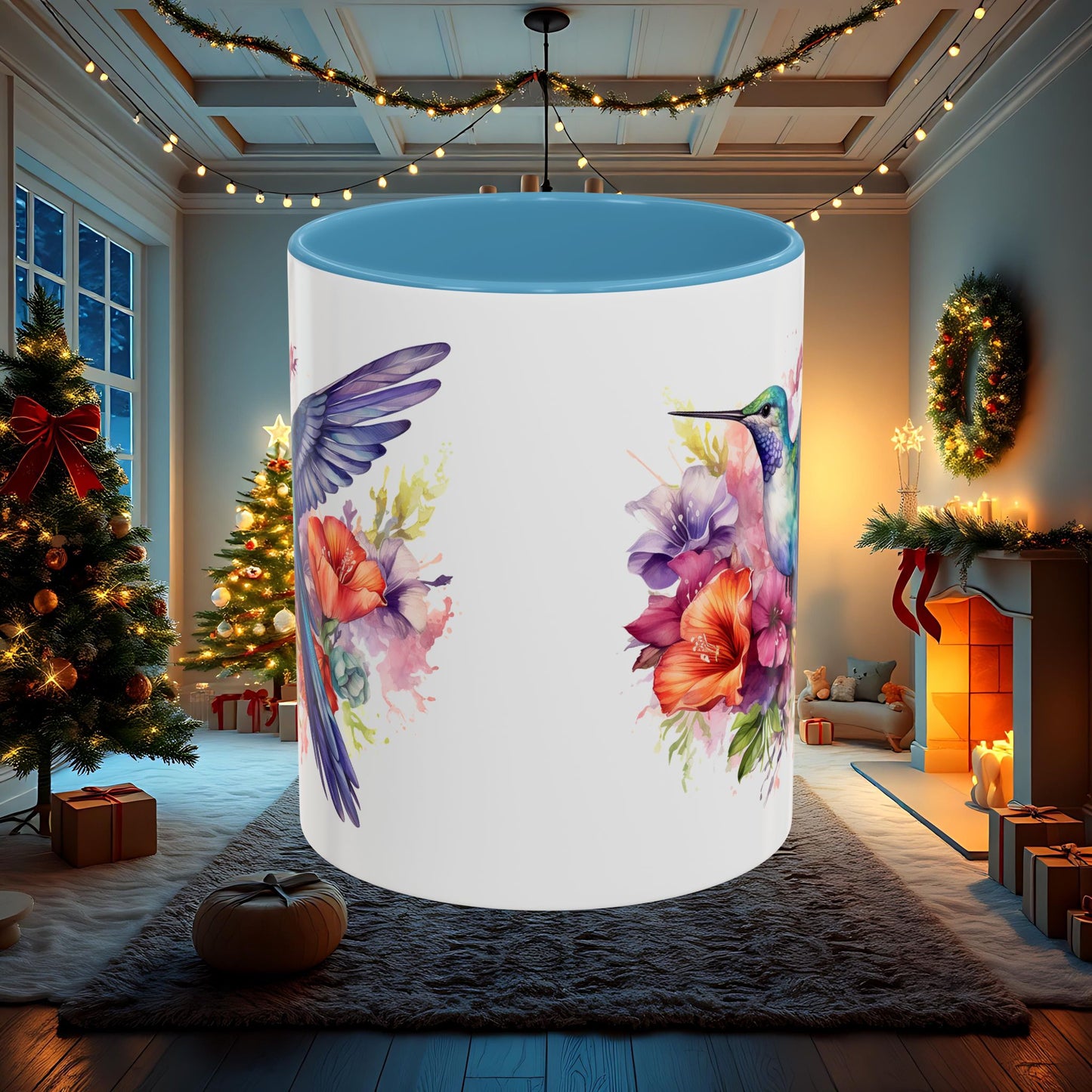 Watercolor Humming Bird Mug, Floral Bird Coffee Cup, Nature Lover Gift, Birdwatcher Mug, Unique Hand Painted Mug, 11oz 15oz Mug