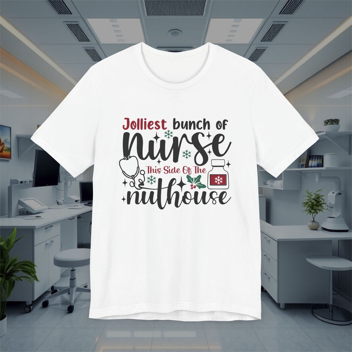 Funny Jolliest Nurse Unisex Tee, Nursing T-Shirt, Medical Top, Hospital Apparel, Healthcare Shirt