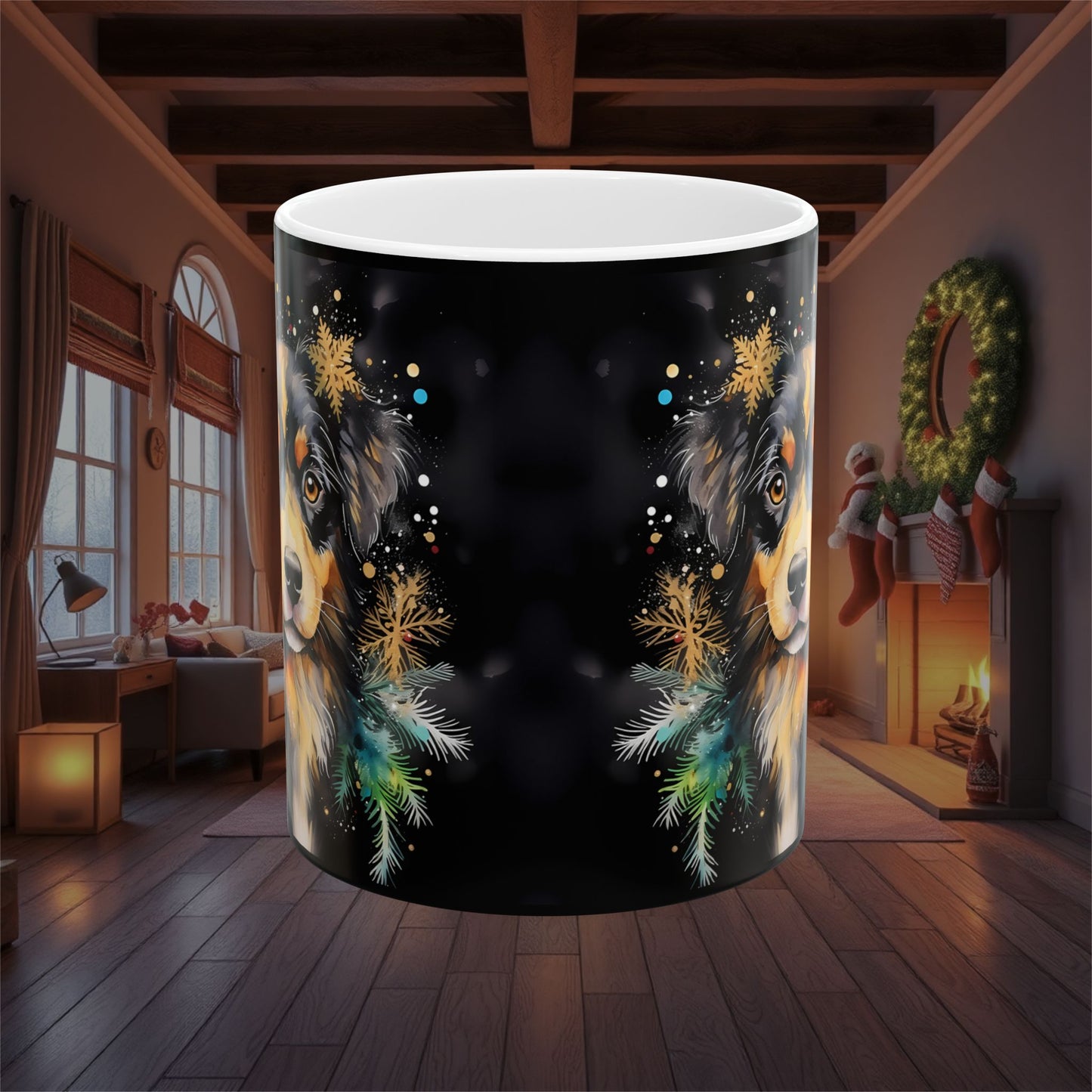 Christmas Holiday Dog Ceramic Mug, (11oz, 15oz), Festive Christmas Coffee Cup, Holiday Decor Gift, Pet Lover Stocking Stuffer, Seasonal